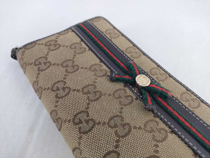 GUCCI GUCCI Long Wallet Round Zip GG Canvas Sherry Line Wallet