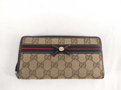 GUCCI GUCCI Long Wallet Round Zip GG Canvas Sherry Line Wallet