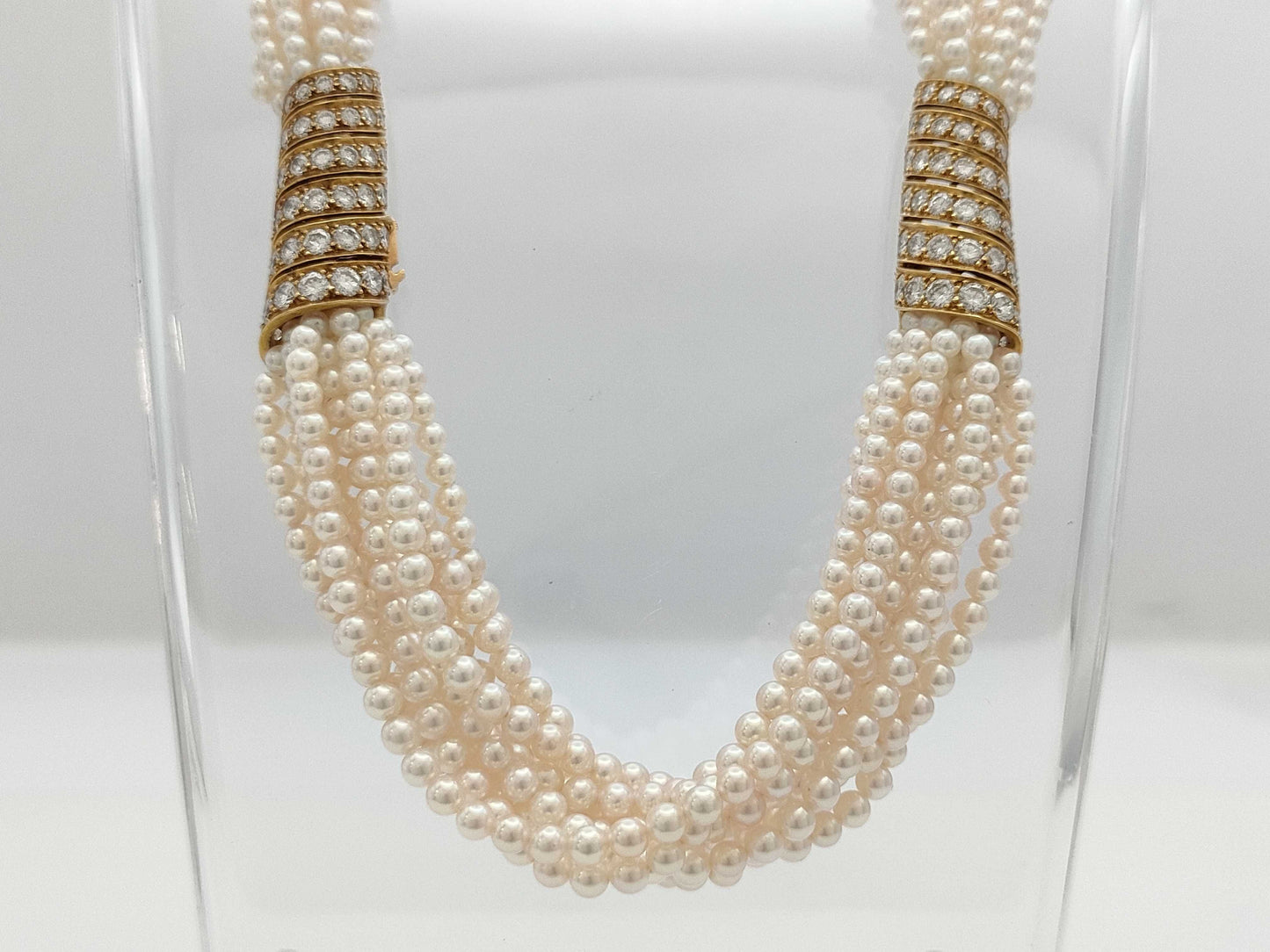 Cartier Pearl and Diamond Necklace, Yellow Gold 750, 15.3g 