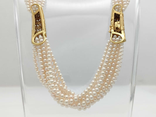 Cartier Pearl and Diamond Necklace, Yellow Gold 750, 15.3g 