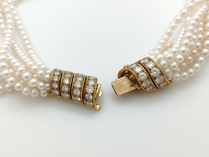 Cartier Pearl and Diamond Necklace, Yellow Gold 750, 15.3g 