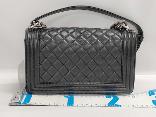 CHANEL Boy Chanel 25 Matelasse Caviar Leather Black with Silver Hardware A67086 29 Series Shoulder Bag