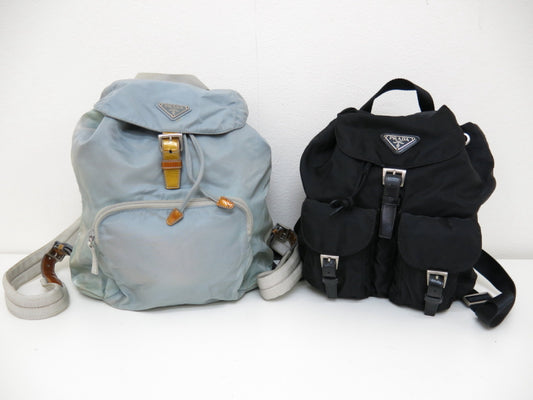PRADA PRADA Prada Two-Point Triangle Logo Plate Pocono Nylon Backpack Black/Light Blue