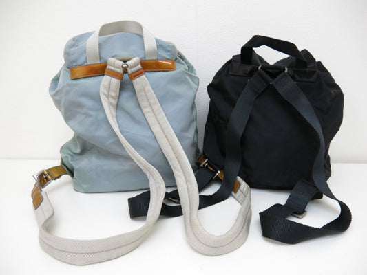 PRADA PRADA Prada Two-Point Triangle Logo Plate Pocono Nylon Backpack Black/Light Blue