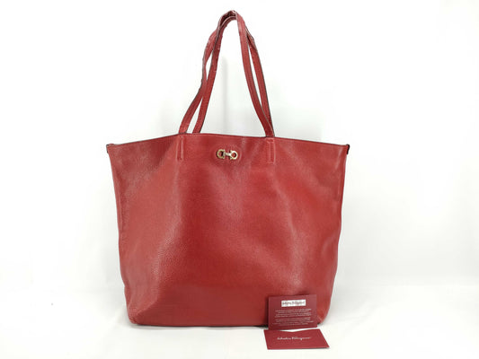 Salvatore Ferragamo Gancini Leather Tote Bag, Red