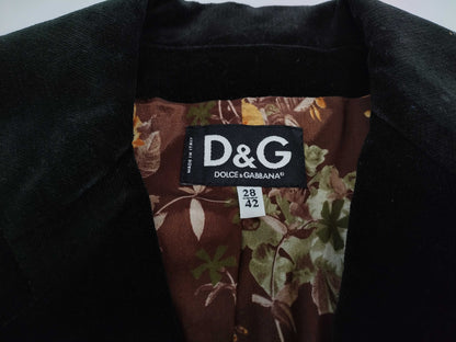 DOLCE & GABBANA Velvet Tailored Jacket, Floral Print, Black, Size 42