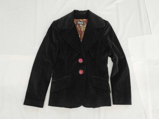DOLCE & GABBANA Velvet Tailored Jacket, Floral Print, Black, Size 42