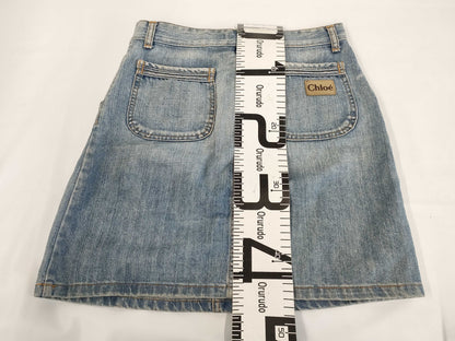 Chloe Chloe Short Denim Skirt Logo Patch Size 36 Skirt