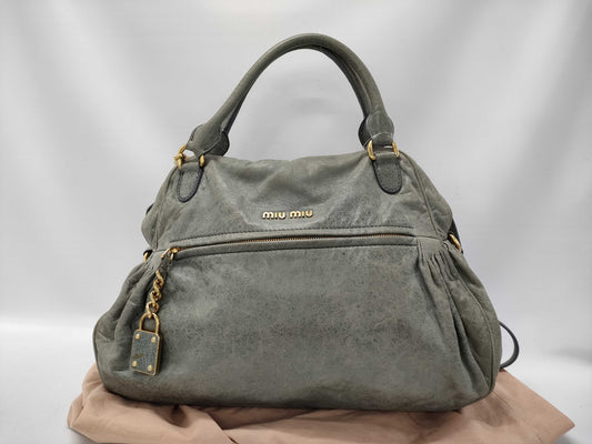 Miu Miu Miu Miu Miu Handbag 2-way Shoulder Bag Leather Khaki Gray Bag