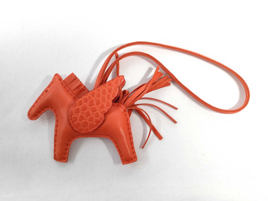 HERMES Brand New, Unused HERMES Rodeo Charm Pegasus Orange Poppy Alligator/Swift U-Engraved Bag Charm Other Accessories