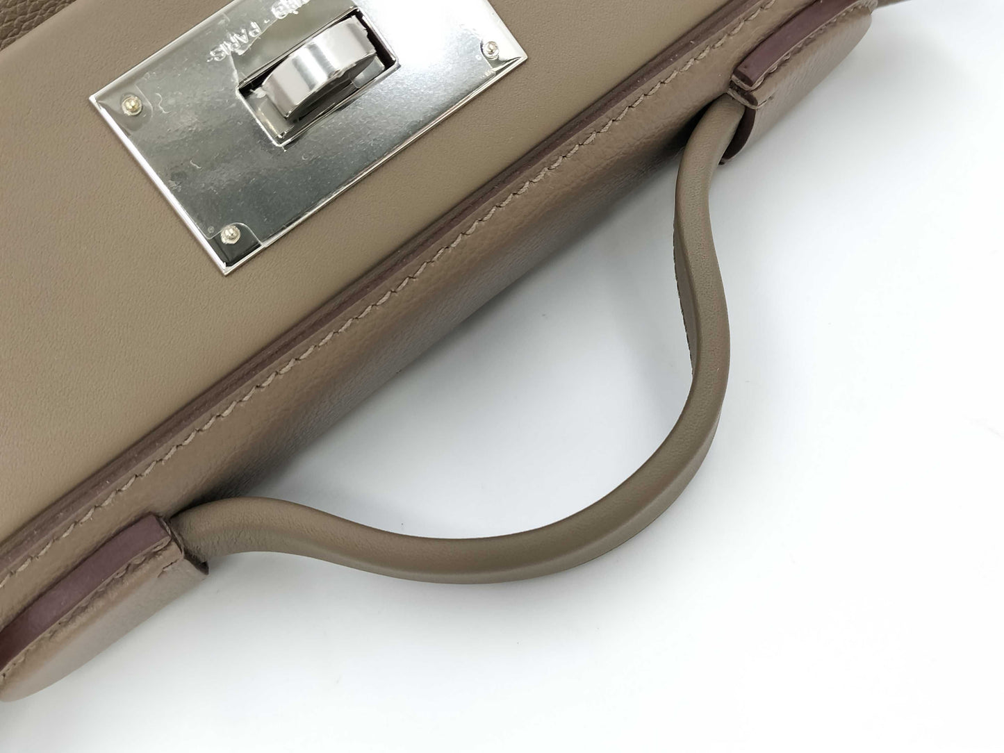 HERMES W-stamped 2-Way Van Yattle Mini 24 Etoupe Silver Hardware Handbag