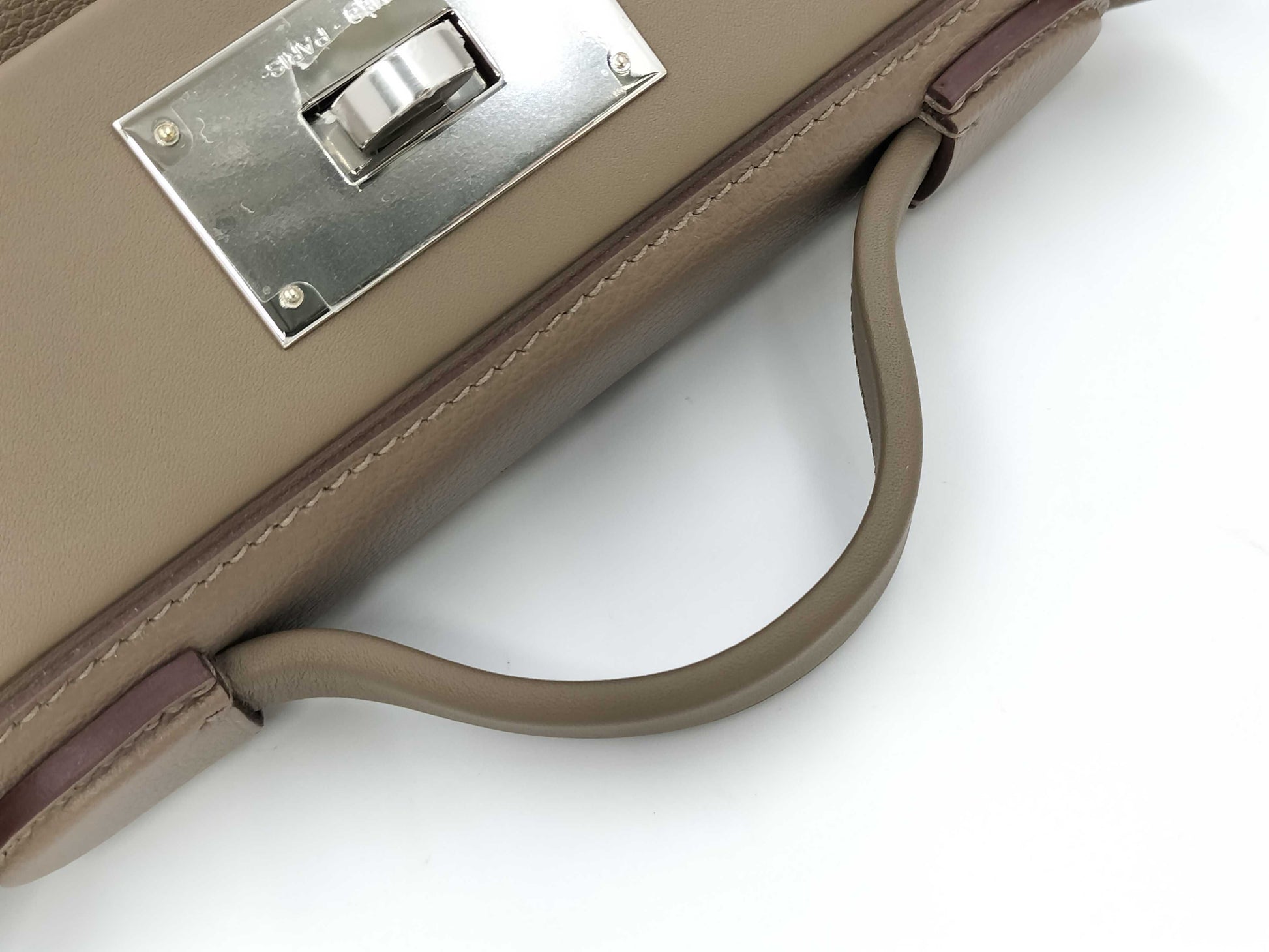 HERMES W-stamped 2-Way Van Yattle Mini 24 Etoupe Silver Hardware Handbag