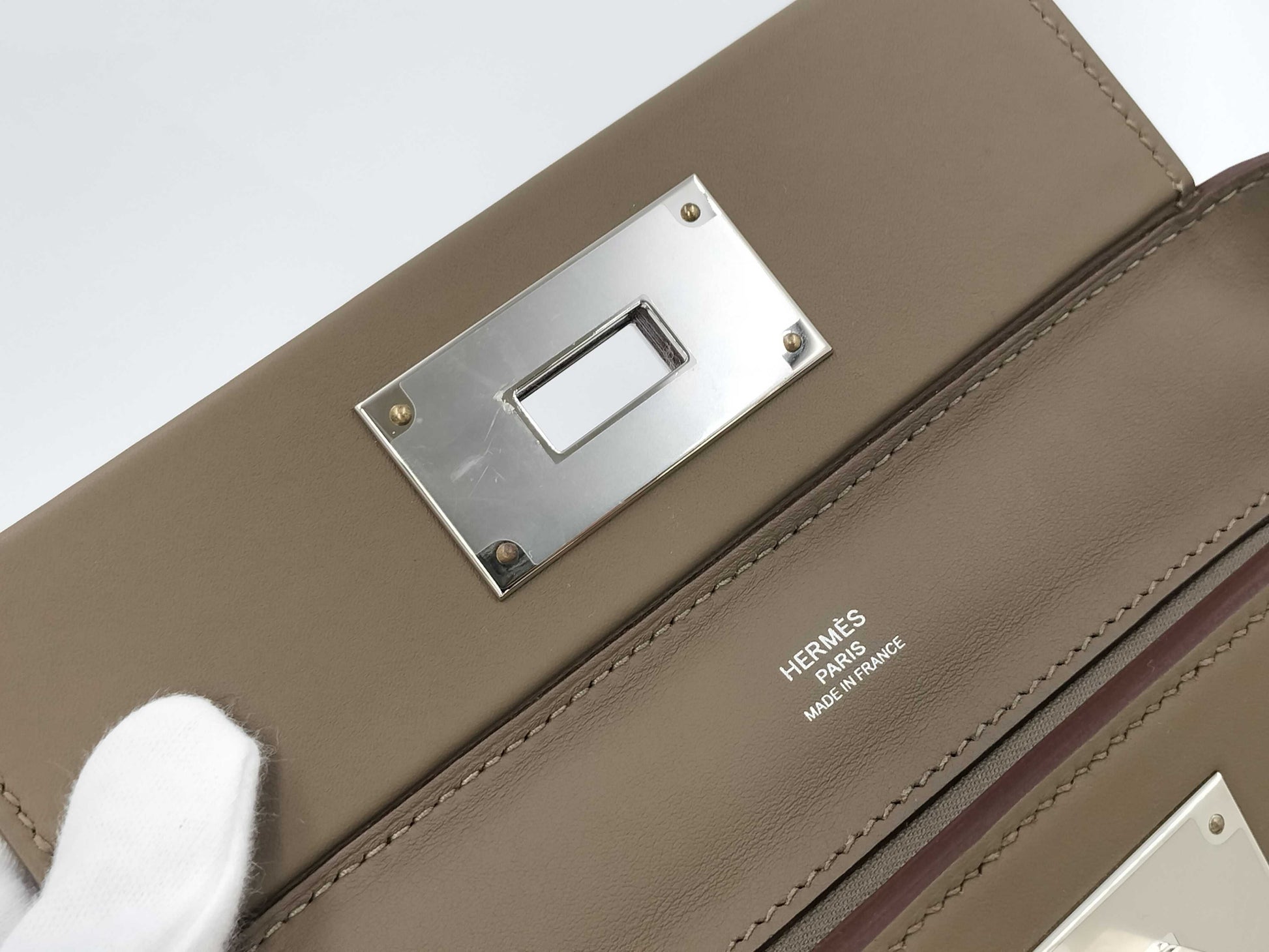 HERMES W-stamped 2-Way Van Yattle Mini 24 Etoupe Silver Hardware Handbag
