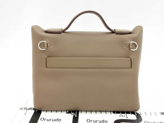 HERMES W-stamped 2-Way Van Yattle Mini 24 Etoupe Silver Hardware Handbag
