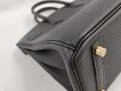 HERMES Birkin 25 Togo Black Gold Hardware Z Stamp Black Noir Handbag