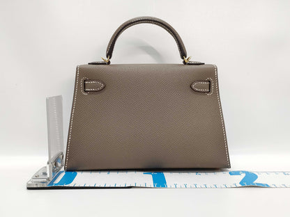 HERMES Mini Kelly II Etoupe Epsom Gold Hardware B Stamp Handbag