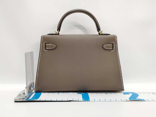 HERMES Mini Kelly II Etoupe Epsom Gold Hardware B Stamp Handbag