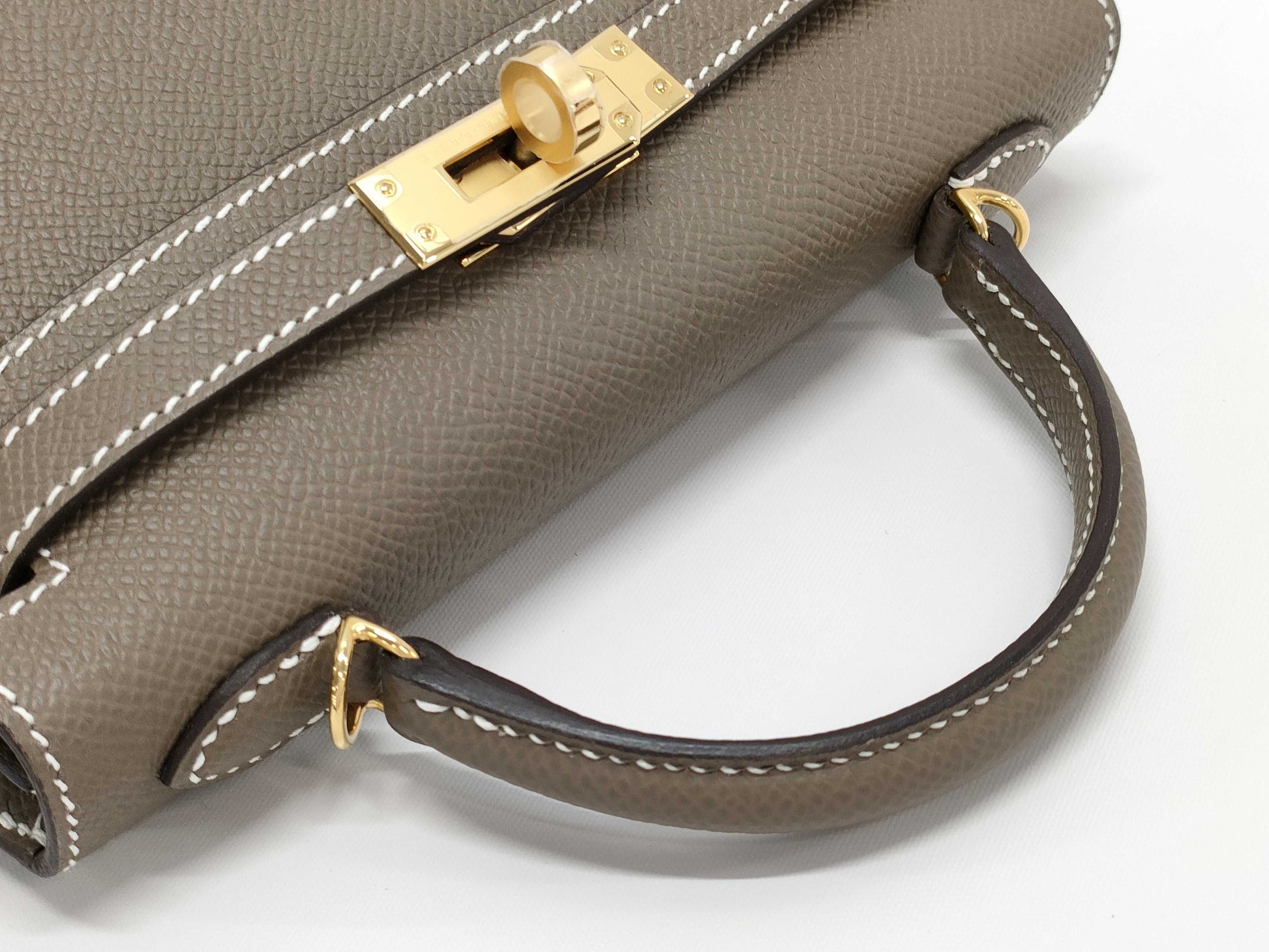 HERMES Mini Kelly II Etoupe Epsom Gold Hardware B Stamp Handbag