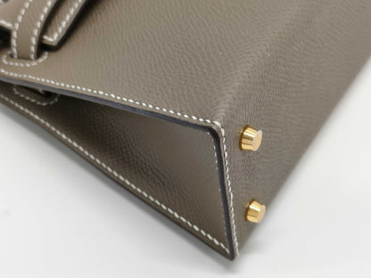 HERMES Mini Kelly II Etoupe Epsom Gold Hardware B Stamp Handbag