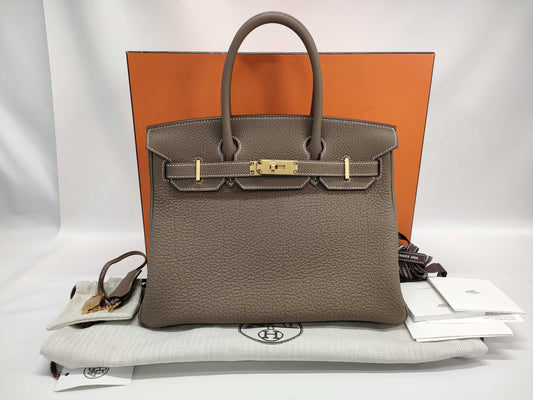 HERMES Birkin 30 Etoupe Togo Gold Hardware W Stamp Handbag