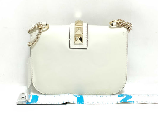 VALENTINO TH－Valentino Garavani Rockstud Leather x Studs Chain Shoulder Bag White Shoulder bag