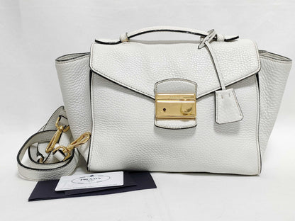 PRADA Prada Leather 2-Way Handbag White BT0962 Handbag