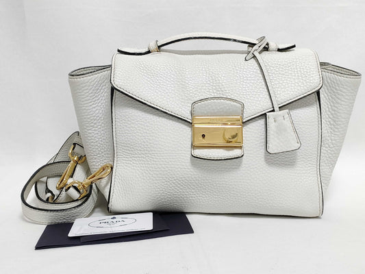 PRADA Prada Leather 2-Way Handbag White BT0962 Handbag
