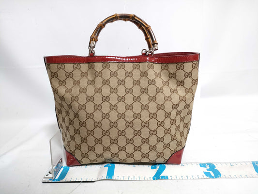 GUCCI GG Canvas Bamboo Handbag Beige 311175