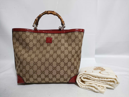 GUCCI GG Canvas Bamboo Handbag Beige 311175