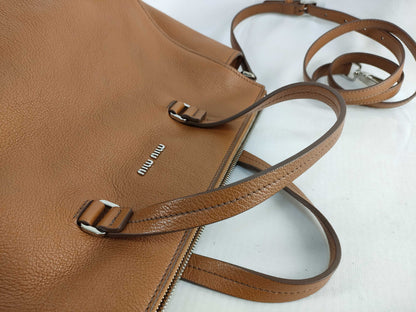 Miu Miu Madras Leather 2-Way Handbag, Brown, 5BB004