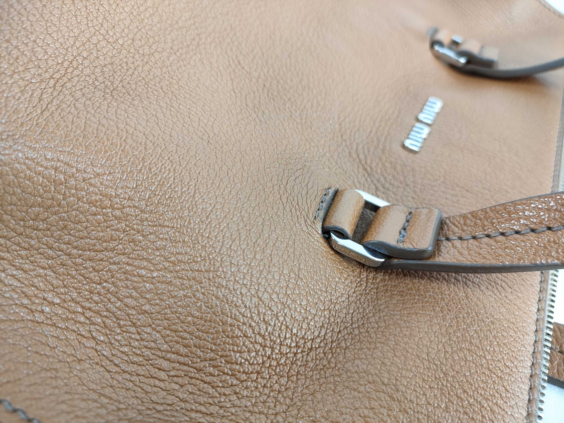 Miu Miu Madras Leather 2-Way Handbag, Brown, 5BB004