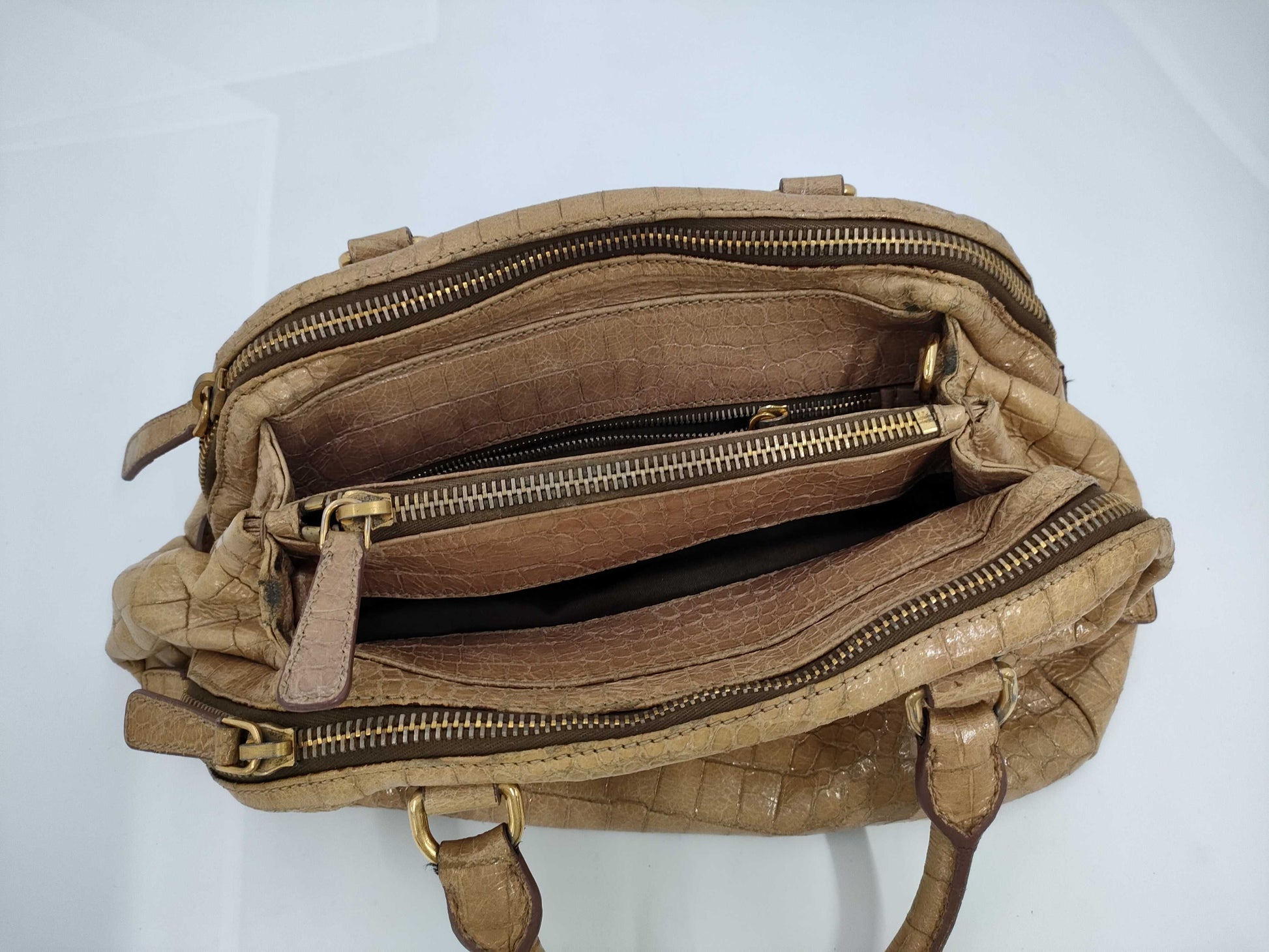 miu miu Miu Miu crocodile embossed handbag beige handbag
