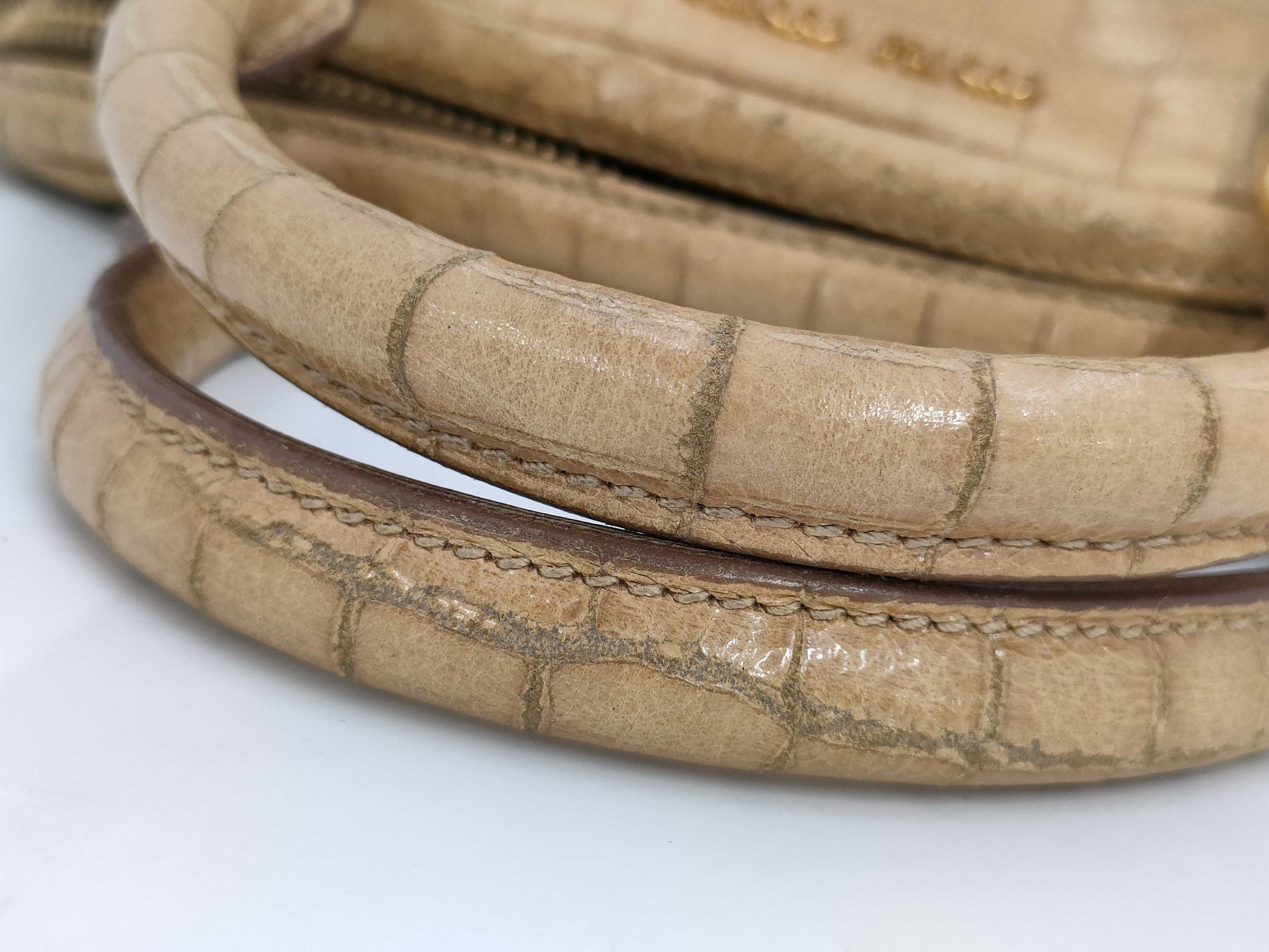 miu miu Miu Miu crocodile embossed handbag beige handbag