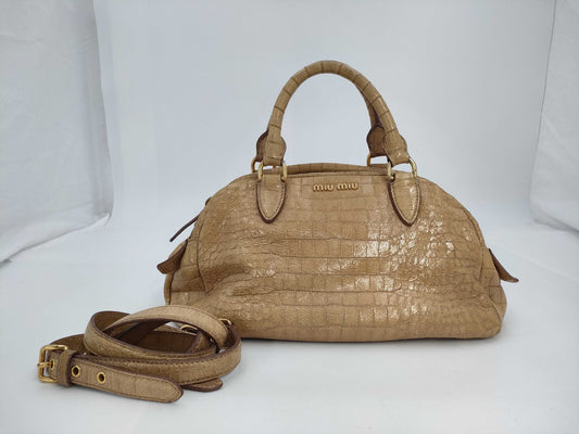 miu miu Miu Miu crocodile embossed handbag beige handbag