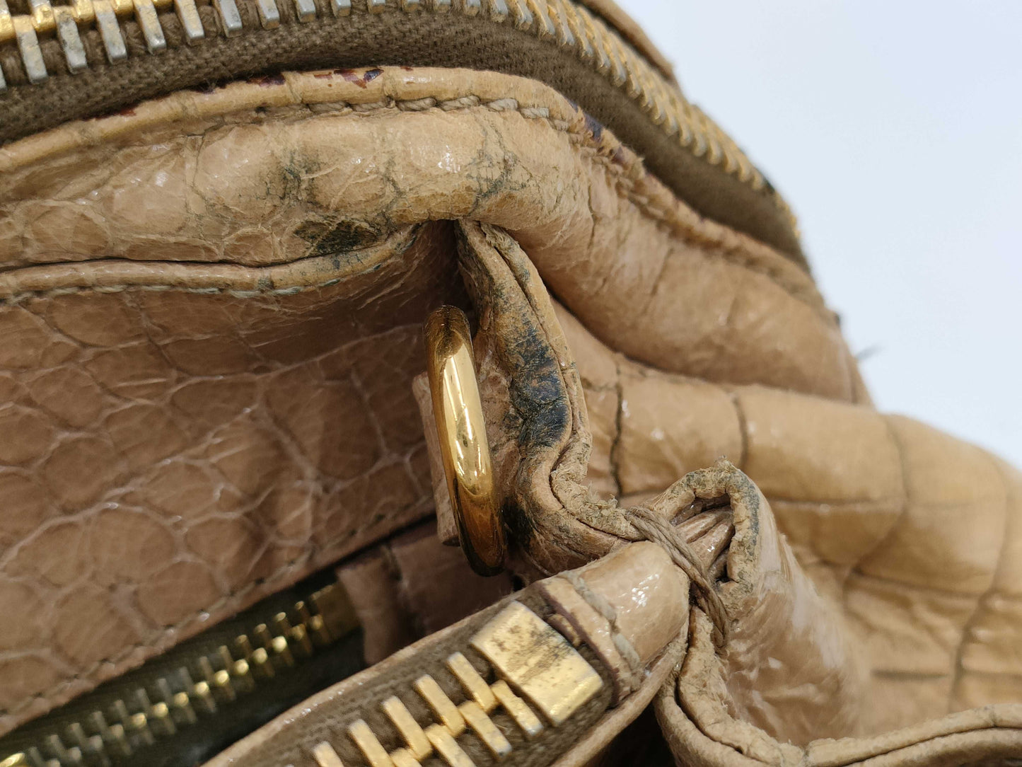miu miu Miu Miu crocodile embossed handbag beige handbag