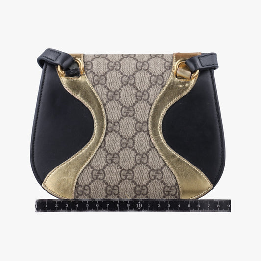 GUCCI Ojiride Beige x Black x Gold PVC Coated Canvas x Leather Shoulder Bag 500781 G023180424