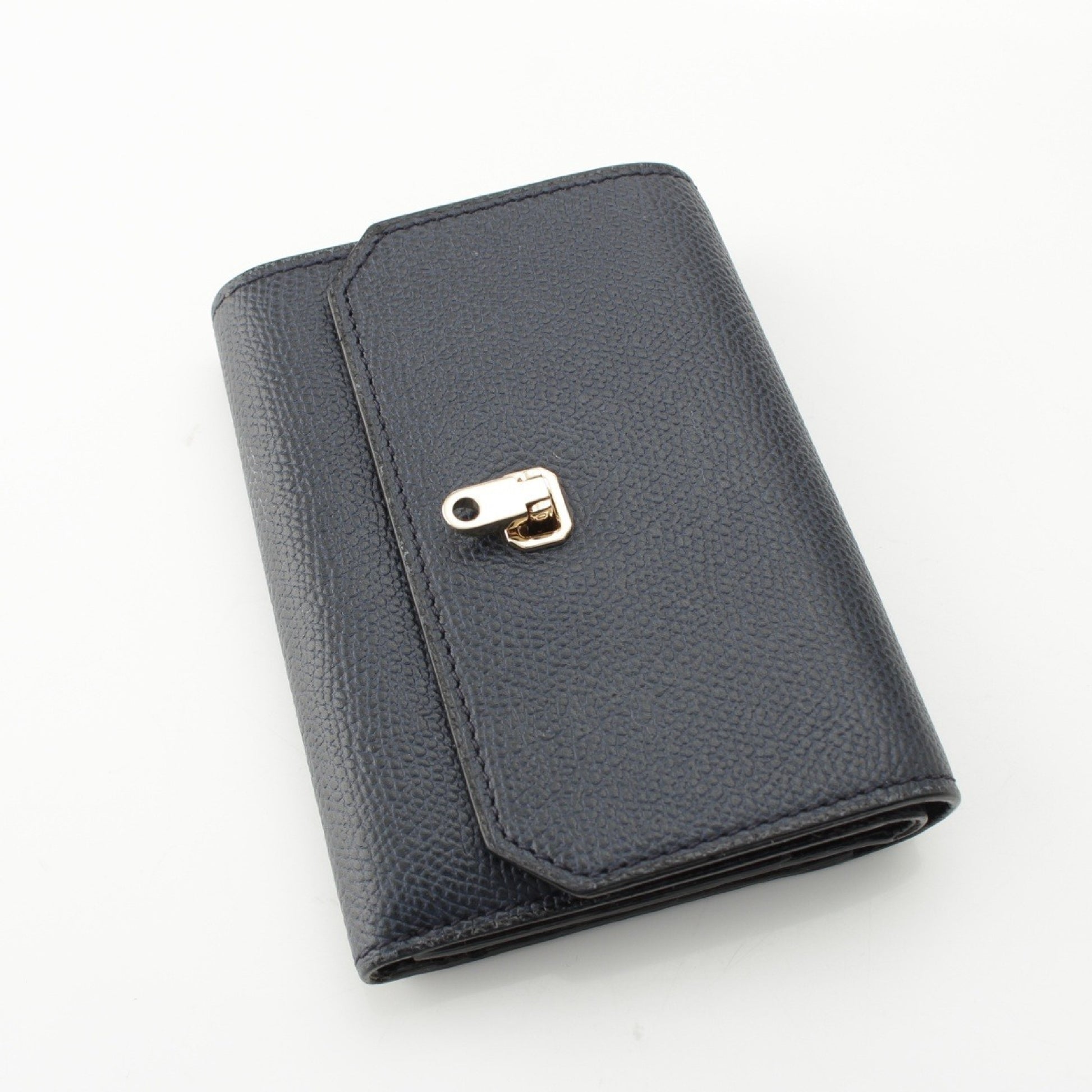 Valextra Brera Leather Tri-fold Wallet in Navy