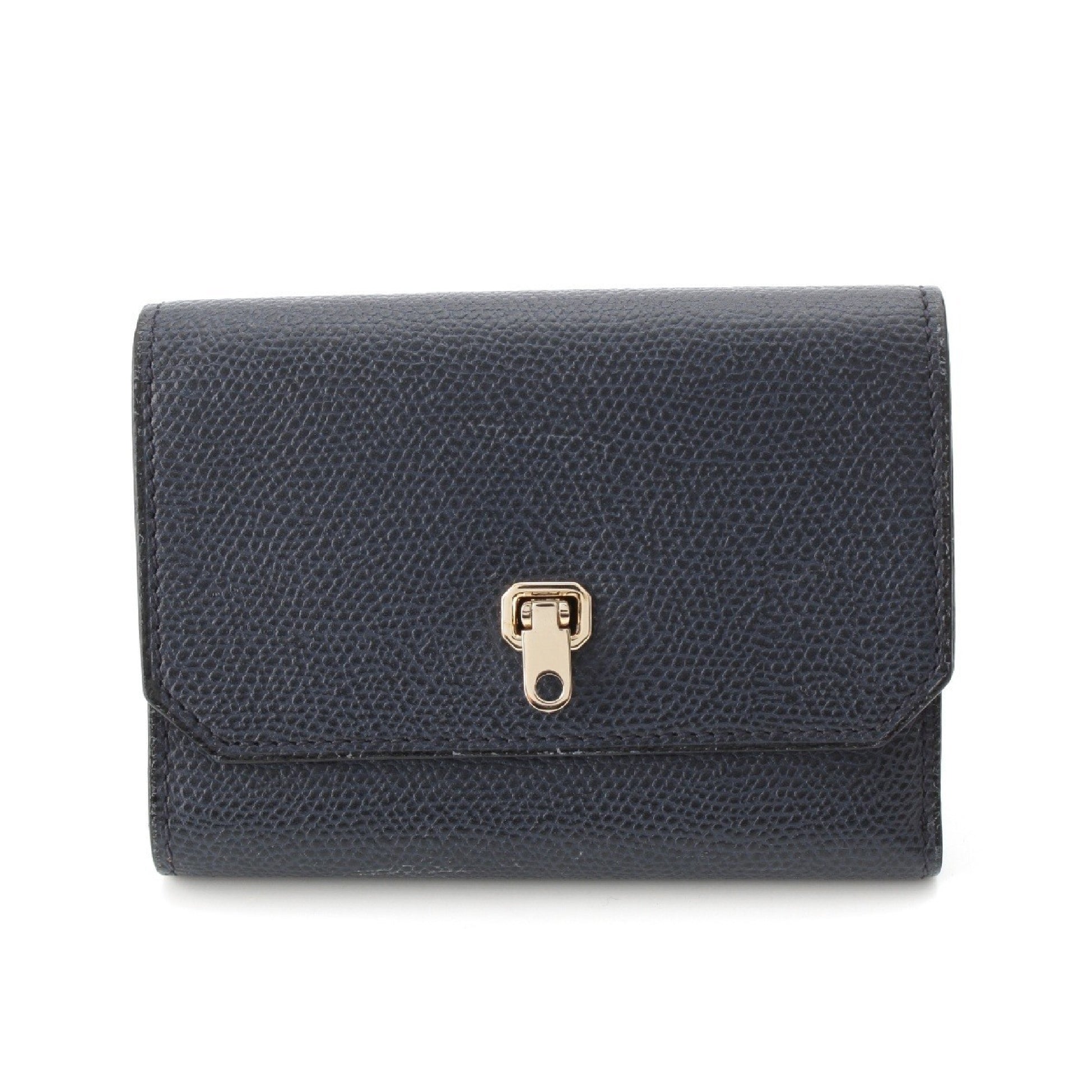 Valextra Brera Leather Tri-fold Wallet in Navy