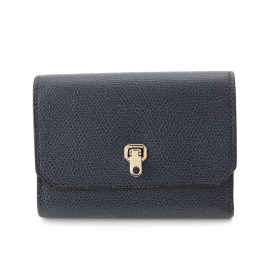 Valextra Brera Leather Tri-fold Wallet in Navy