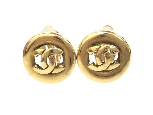 CHANEL Coco Mark Gold Engraved Earrings