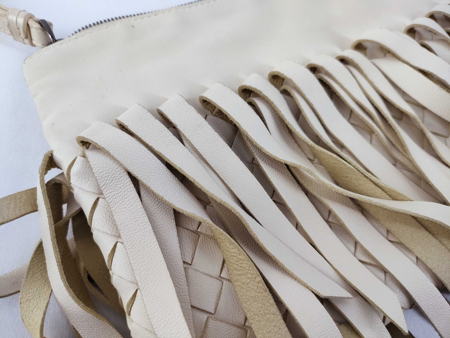 BOTTEGA VENETA Intrecciato Fringed Leather Clutch Bag White