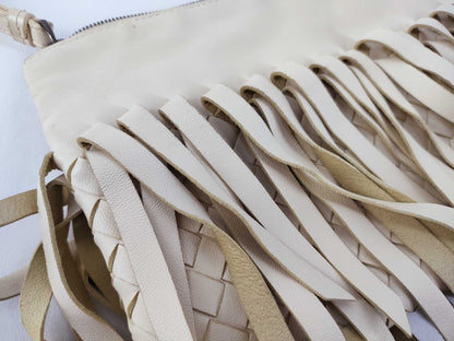 BOTTEGA VENETA Intrecciato Fringed Leather Clutch Bag White