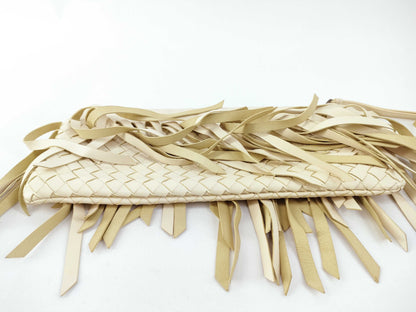BOTTEGA VENETA Intrecciato Fringed Leather Clutch Bag White