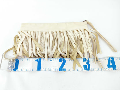 BOTTEGA VENETA Intrecciato Fringed Leather Clutch Bag White