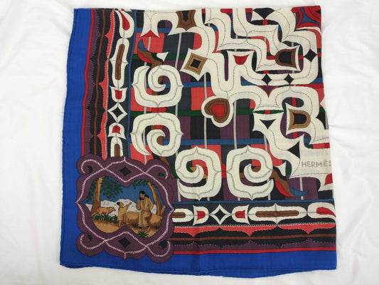 HERMES Ainu Heart Cashmere and Silk Stole Blue and Multicolor Scarf