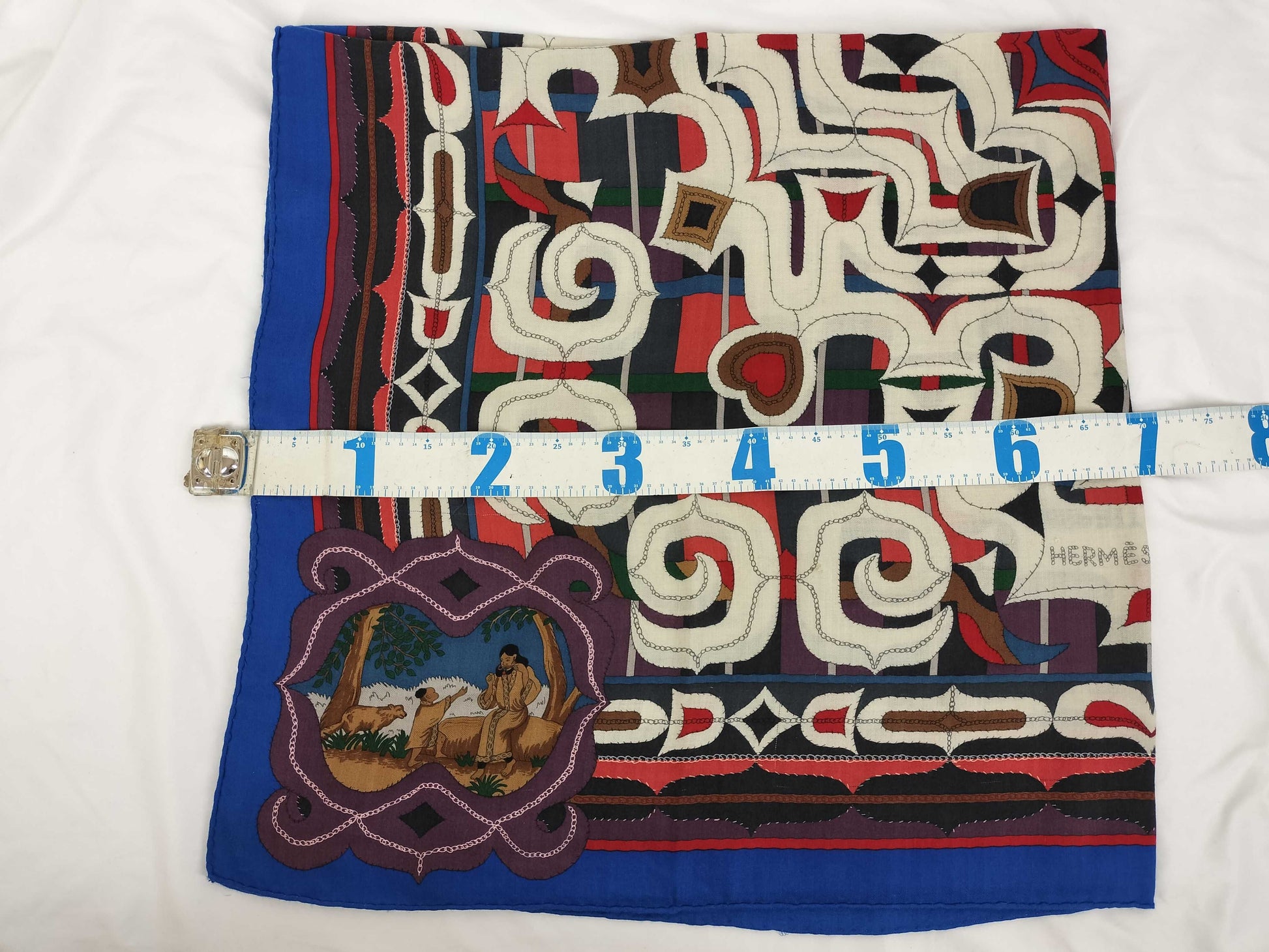 HERMES Ainu Heart Cashmere and Silk Stole Blue and Multicolor Scarf