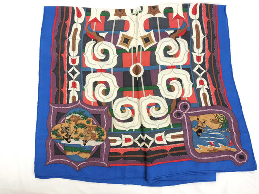 HERMES Ainu Heart Cashmere and Silk Stole Blue and Multicolor Scarf