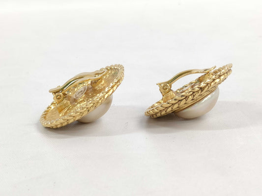 CHANEL Faux Pearl Earrings GP Gold Earrings