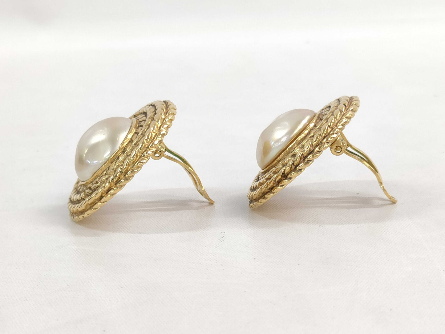 CHANEL Faux Pearl Earrings GP Gold Earrings