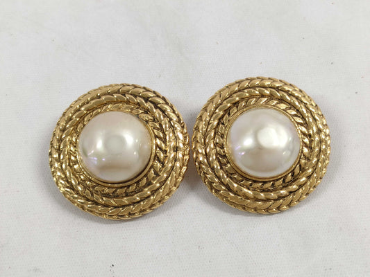 CHANEL Faux Pearl Earrings GP Gold Earrings